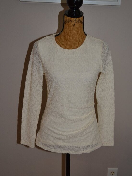 Talbots Tops - Talbot's New Off white long sleeve lace Overlay Floral Scallop Top, sz Small